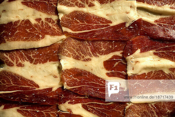 Cured loin slices made from Spanish Iberian pigs