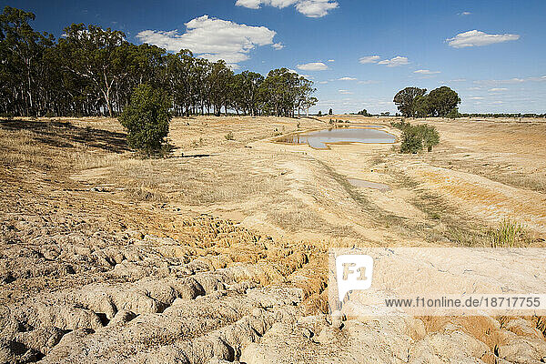 A farmers watering hole on a farm near Shepperton  Victoria  Australia  almost dried up. Victoria and New South Wales have been gripped by the worst drought in living memory for th