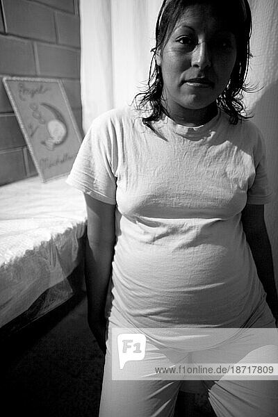 A pregnant prisoner poses in her cell inside a female penitentiary in Mexico  D.F.