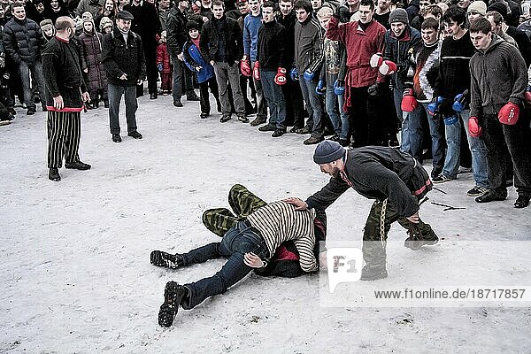 Fighters Wrestle At The Festival Of Maslenitsa In Russia
