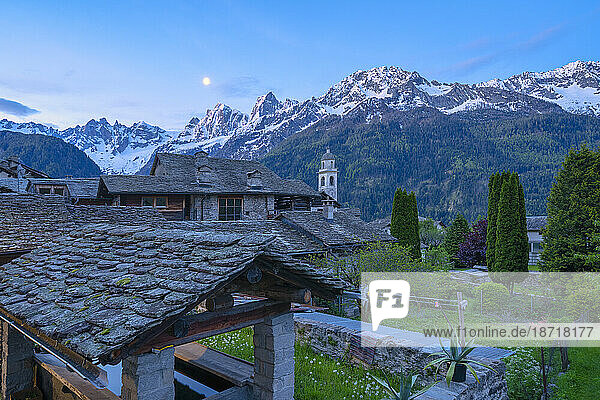 Alpine village of Soglio at dusk  Bregaglia Valley  Switzerland