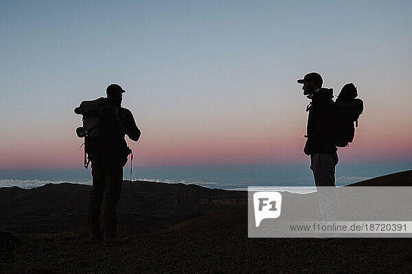 Photographers at sunset in the volcano Teide  Tenerife