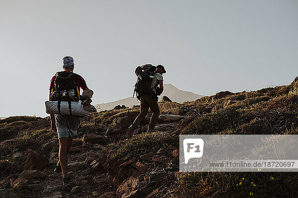 Hikers near to the peak Guajara in El Teide national park