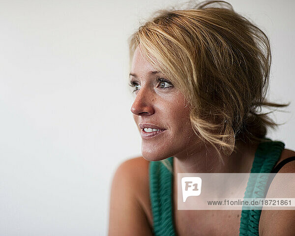 Portrait of a young woman: Olympic and World Cup skiing veteran.