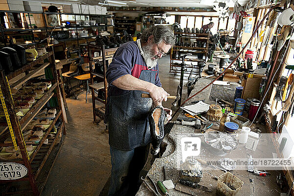 Making hiking boots the old fashioned way at Peter Limmer & Sons boot shop in Intervale  NH.