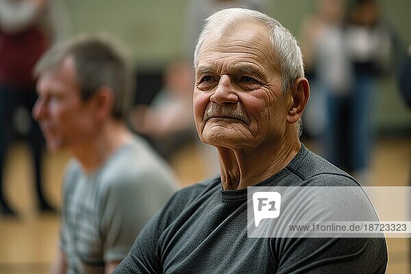 Older man enjoying his free time in a gym. Generative AI