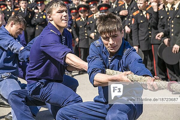 A Russian Cadets Compete In A Game Of Tug-of-war