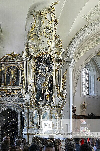 Side altar  wedding in the parish church of St.Theodor and Alexander in Haldenwang  Allgäu  Bavaria  Germany  Europe