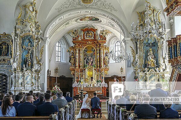 Wedding in the parish church of St.Theodor and Alexander in Haldenwang  Allgäu  Bavaria  Germany  Europe