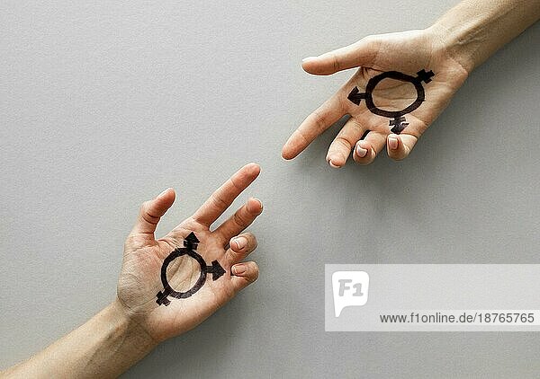 Hände mit Transgender-Zeichen. Foto mit hoher Auflösung