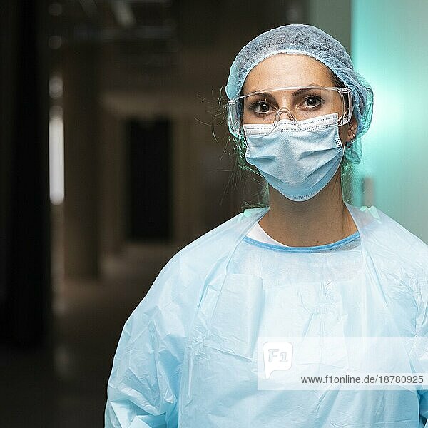 Ärztin in Schutzkleidung. Foto mit hoher Auflösung