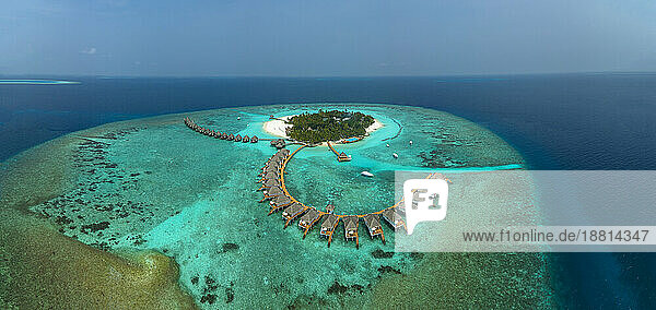 Scenic view of sea and tourist resort at Thulhagiri Island  Maldives