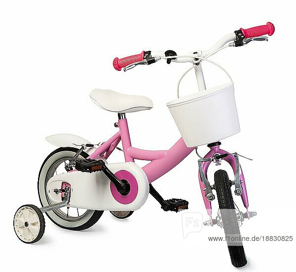 Rosa Fahrrad für Kinder vor weißem Hintergrund