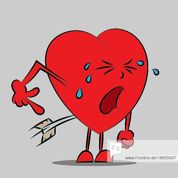 Cartoon Illustration eines niedlichen weinenden Herzens mit einem Pfeil  Vektor Illustration