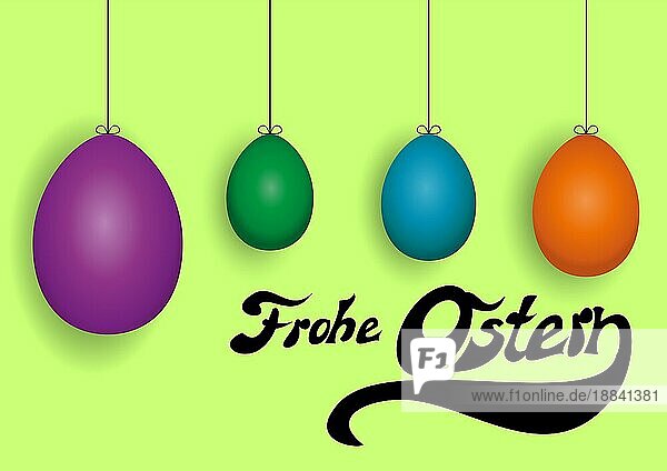 Deutsch Frohe Ostern Hintergrund mit vier farbigen Ostereiern  Vektor Illustration