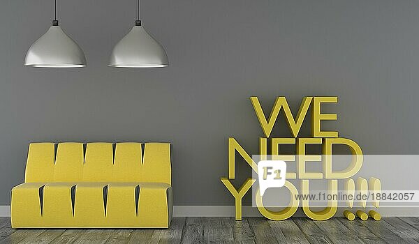 Moderner puristischer Raum mit den Worten We need You! Businesskonzept Jobsuche Hintergrund  Farben des Jahres 2021