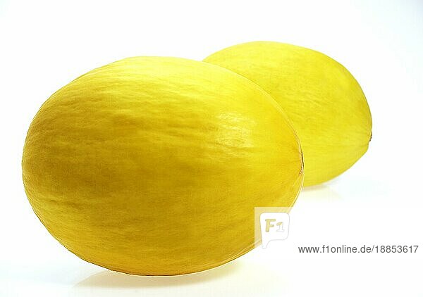 Gelbe spanische Melone (cucumis melo)  Früchte gegen weißen Hintergrund