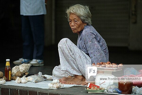 Alte Frau an Verkaufsstand  Chinatown  Singapur  Asien