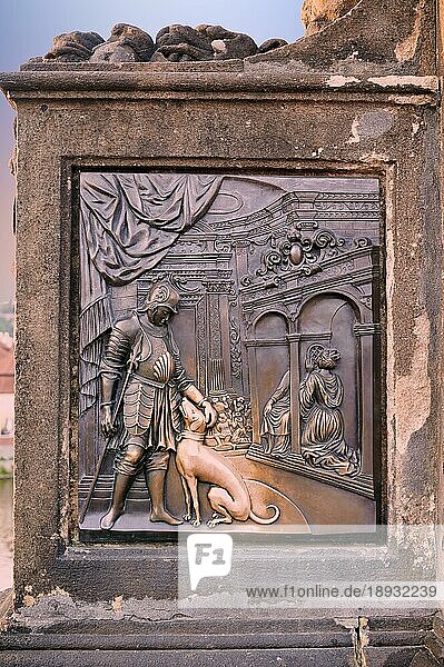 Prag Tschechische Republik. Skulpturen und Kunstwerke auf der Karlsbrücke