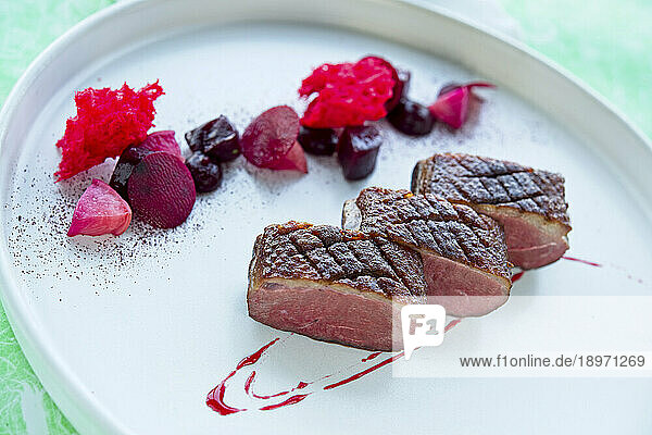 Roast duck breast with accompaniments