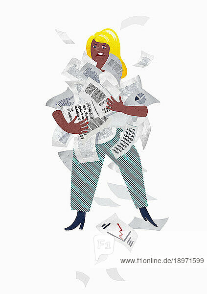 Woman with armful of paperwork