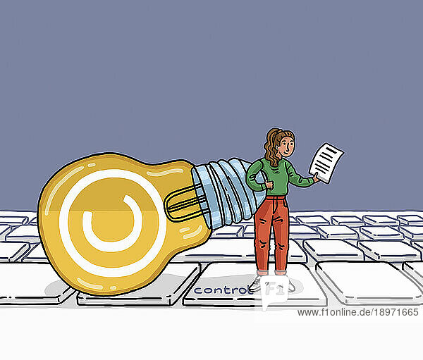 Woman holding copyright light bulb