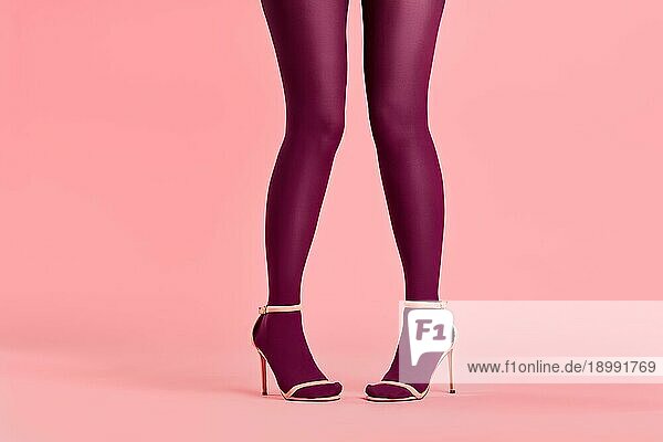 Lange schlanke Beine einer jungen Frau in rosa Strumpfhosen posieren auf rosa Hintergrund. Spaß Konzept