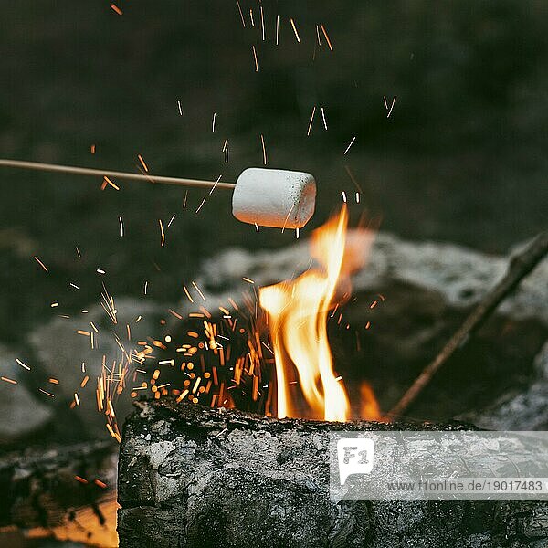 Person brennt Marshmallows Lagerfeuer 2. Auflösung und hohe Qualität schönes Foto