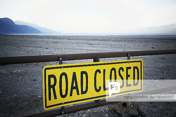 Road Closed sign in the desert. Death Valley National Park  California.