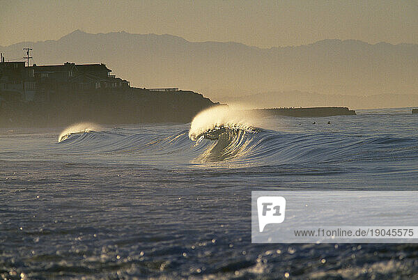 View of the coast and waves at dusk in Santa Cruz  California.