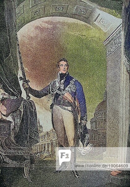 Arthur Wellesley  1st Duke of Wellington  1. Mai 1769  14. September 1852  war ein Feldmarschall und britischer Militärführer der napoleonischen Ära sowie britischer Außen- und zweimaliger Premierminister  digitale verbesserte Reproduktion eines Originaldrucks aus dem 19. Jahrhundert