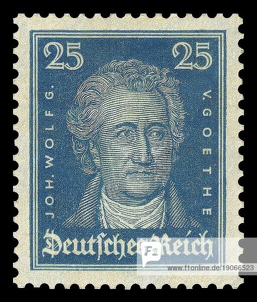 Historische Briefmarke  Deutsches Reich  Dauermarke zu 25 Pfennig mit Wolfgang von Goethe Porträt  1926  Deutschland  Historisch  digital aufbereitete Reproduktion einer Vorlage aus der damaligen Zeit  Europa