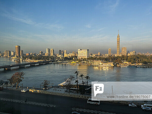 Cairo Tower  the tallest structure in Egypt and North Africa  rising 187 meters  River Nile  Cairo  Egypt  North Africa  Africa