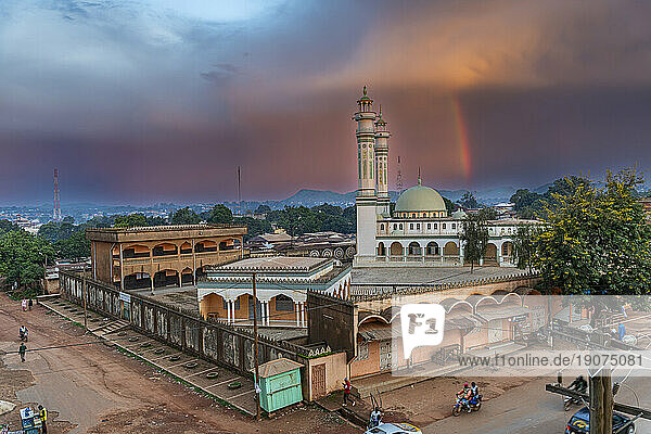 Rainbow over Lamido Grand Mosque,  Ngaoundere,  Adamawa region,  Northern Cameroon,  Africa