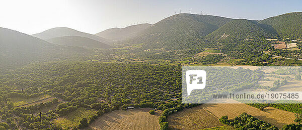 Aerial view of landscape and hills near Chaliotata,  Kefalonia,  Ionian Islands,  Greek Islands,  Greece,  Europe