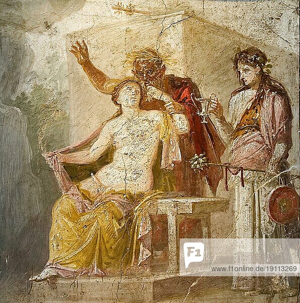 Erotische Szene von einem Fresko aus der historischen Stadt Pompeji  Italien  Historisch  digital restaurierte Reproduktion von einer Vorlage aus der damaligen Zeit  Europa