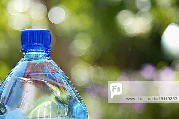 Close up of blue water bottle