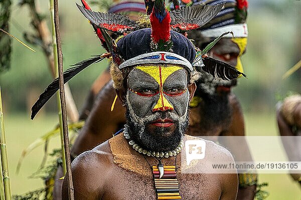 Dancers in war paint  Sing Sing  Festival  Mount Hagen  Papua New Guinea  Oceania