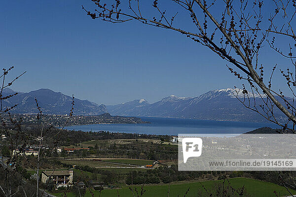 Europe  Italy  Lombardy  Brescia  view of Lake Garda from the Visconti castle.