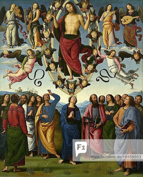 Die Himmelfahrt Jesus Christus  Gemälde von Pietro Perugino  digital restaurierte Reproduktion von einer Vorlage aus der damaligen Zeit