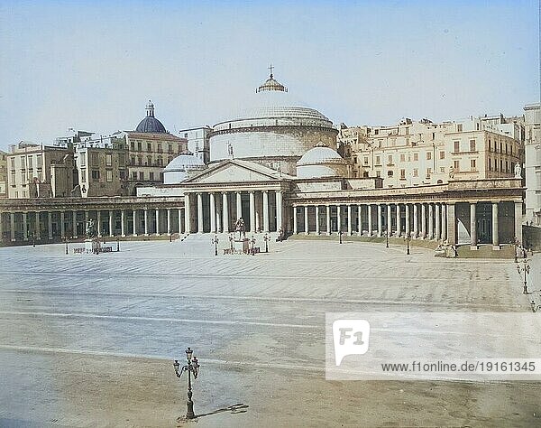 Basilika di San Francesco di Paola an der Piazza del Plebiscito in Neapel  um 1870  Italien  Historisch  digital restaurierte Reproduktion eines Fotos von Giorgio Sommer  koloriert  Europa