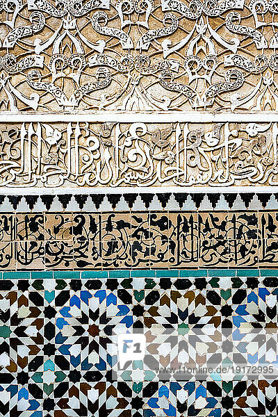 Morocco  Marrakesh-Safi  Marrakesh  Mosaic in Ben Youssef Madrasa