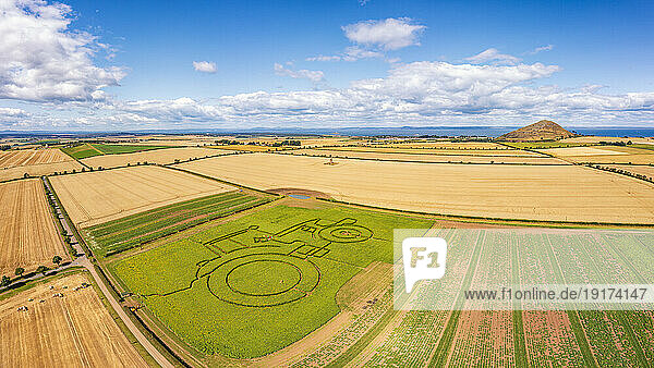 UK  Scotland  North Berwick  Aerial view of tractor diagram in summer field