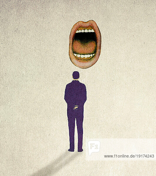 Illustration of oversized mouth scolding man