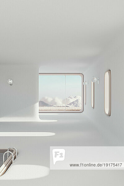 3D render of white painted minimalistic interior