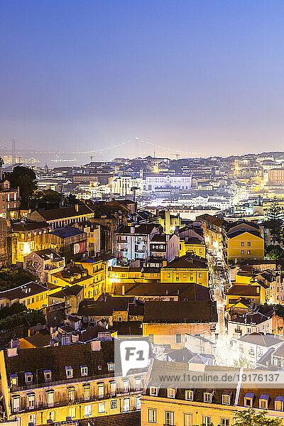 Portugal  Lisbon District  Lisbon  Long exposure of various residential buildings at dusk