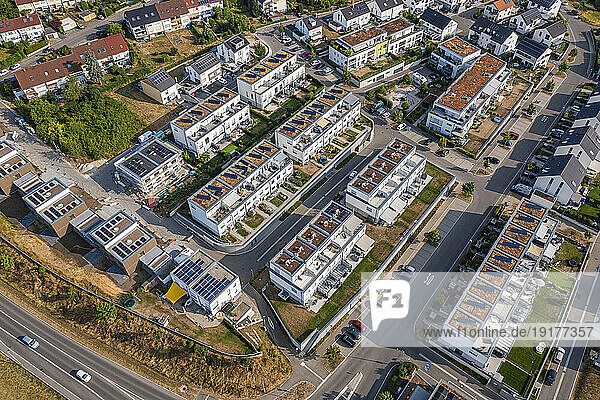 Germany  Baden-Wurttemberg  Plochingen  Aerial view of rooftops of modern suburban houses