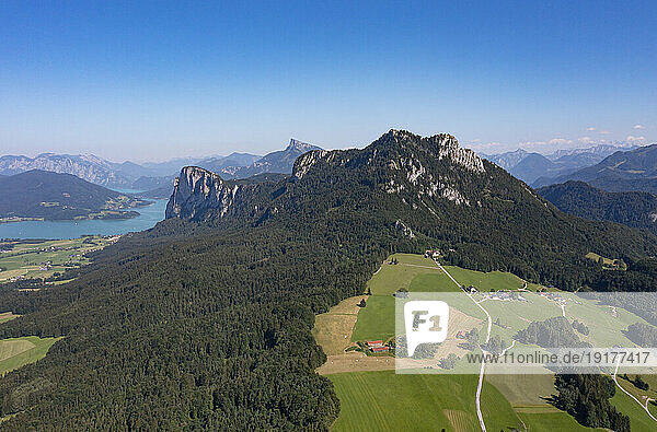 Austria  Upper Austria  Drone view of Schober and Drachenwand mountains in summer