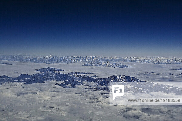 Aerial view of the mountain tops of Kashmir