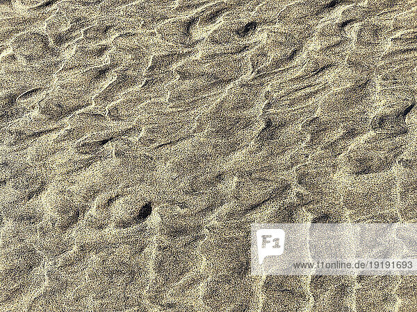 Full frame textured sand beach in sunlight
